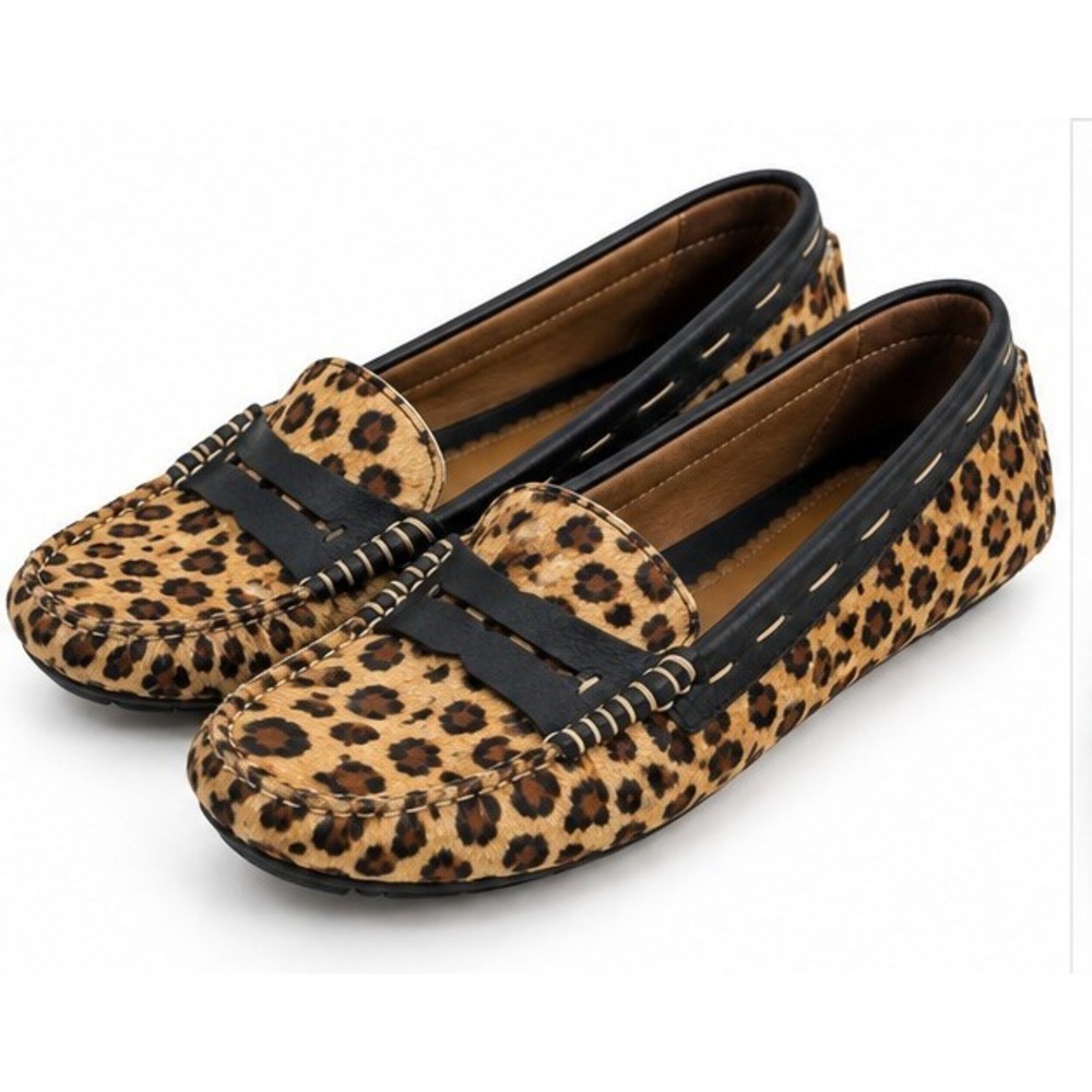 Leopard G.H. Bass 6M Calf Hair Driving Mocs Penny Loafers Leather 71-24714
